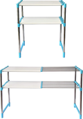 2 Layer Cyan Blue Stainless Steel Adjustable Multipurpose Stand for Storage