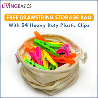 LivingBasics® Heavy Duty Rust Free Cloth Peg/Clothes Clip/Cloth Drying Pins/Pegs for Hanger/Rods/Ropes/Drying Clothes (24 Cloth Clip for Cloth Drying Stand) Plastic (24 Cloth Clips for Rope (M012))