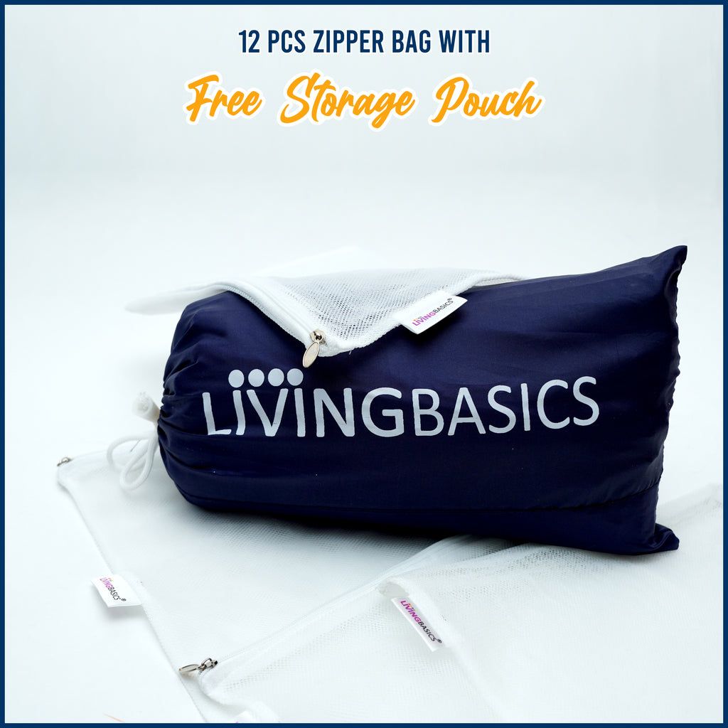 LIVINGBASICS Set of 12 Premium Double Layer Air Circulating Reusable Fridge / Refrigerator Bags / Pouches / Packs for Vegetables and Fruits Having Zip With Storage Bag (4 Large, 4 Medium and 4 Small Size)