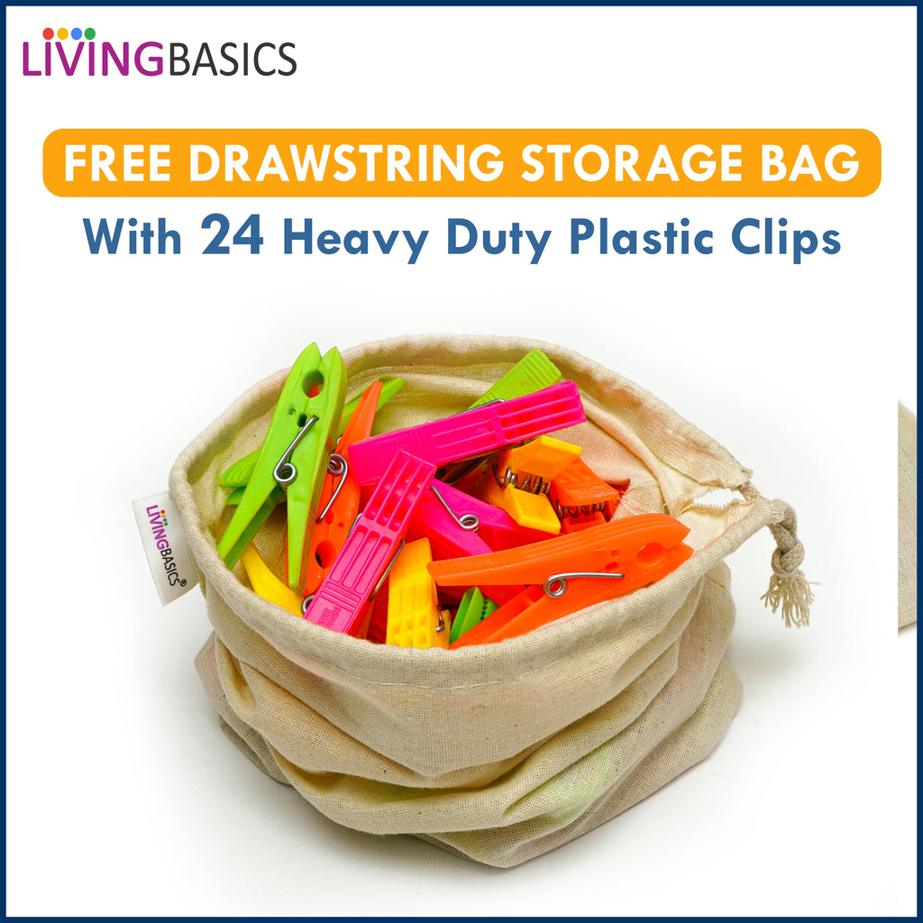 LivingBasics® Heavy Duty Rust Free Cloth Peg/Clothes Clip/Cloth Drying Pins/Pegs for Hanger/Rods/Ropes/Drying Clothes (24 Cloth Clip for Cloth Drying Stand) P (24 Cloth Clips for Ropes (M010))