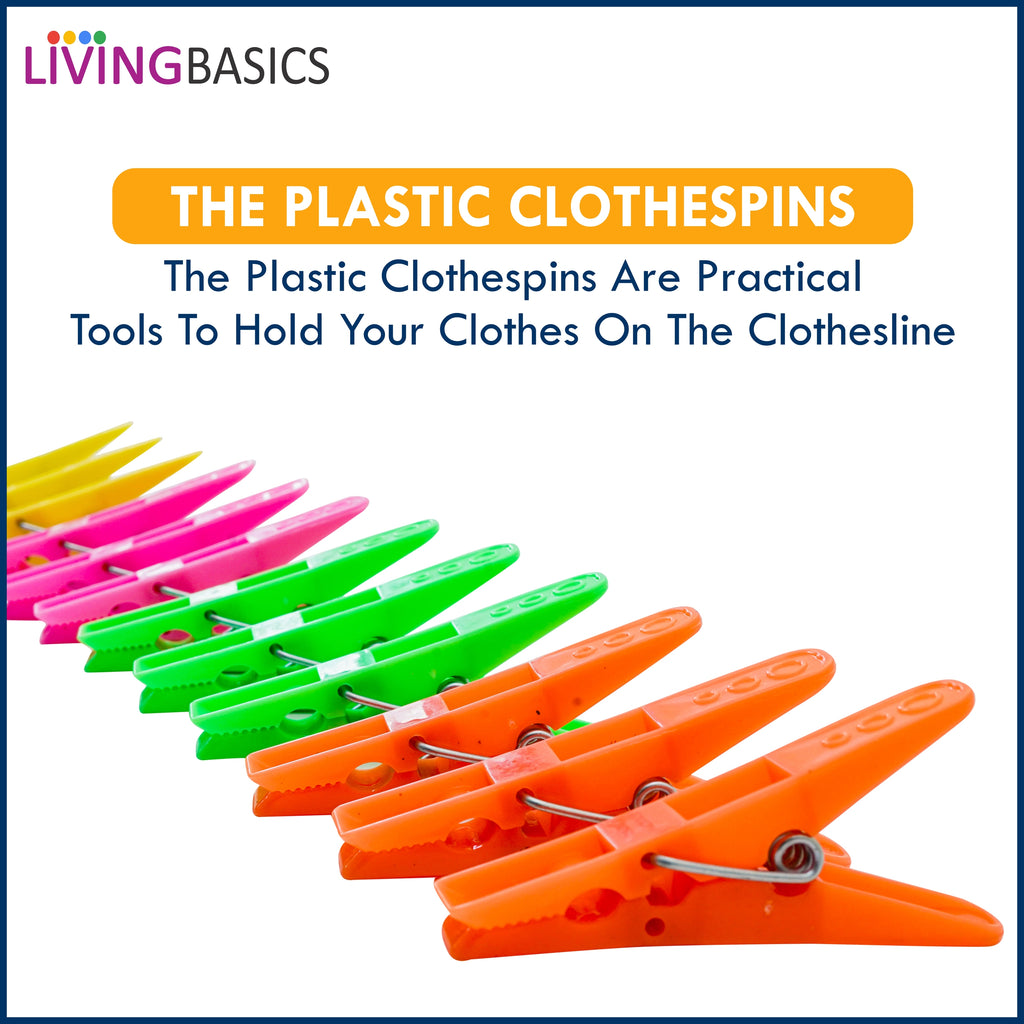 LivingBasics® Heavy Duty Rust Free Cloth Peg/Clothes Clip/Cloth Drying Pins/Pegs for Hanger/Rods/Ropes/Drying Clothes (24 Cloth Clip for Cloth Drying Stand) Plastic (24 Cloth Clips for Rope (M012))