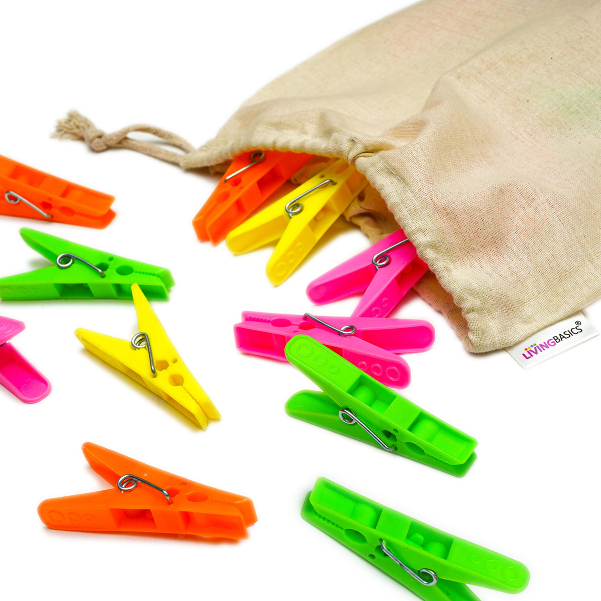 LivingBasics® Heavy Duty Rust Free Cloth Peg/Clothes Clip/Cloth Drying Pins/Pegs for Hanger/Rods/Ropes/Drying Clothes (24 Cloth Clip for Cloth Drying Stand) Plastic (24 Cloth Clips for Rope (M012))