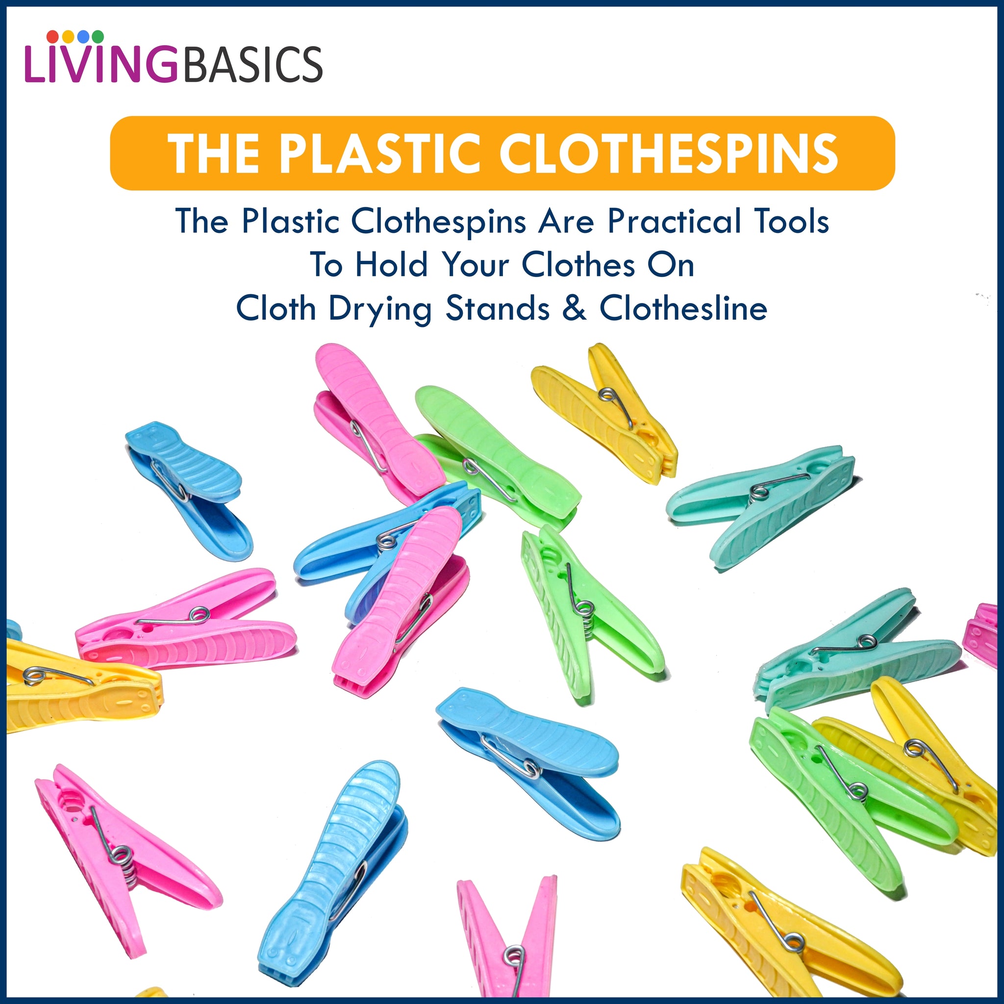 LivingBasics® Heavy Duty Rust Free Cloth Peg/Clothes Clip/Cloth Drying Pins/Pegs for Hanger/Rods/Ropes/Drying Clothes (24 Cloth Clip for Cloth Drying Stand) P (24 Cloth Clips for Ropes (M009))