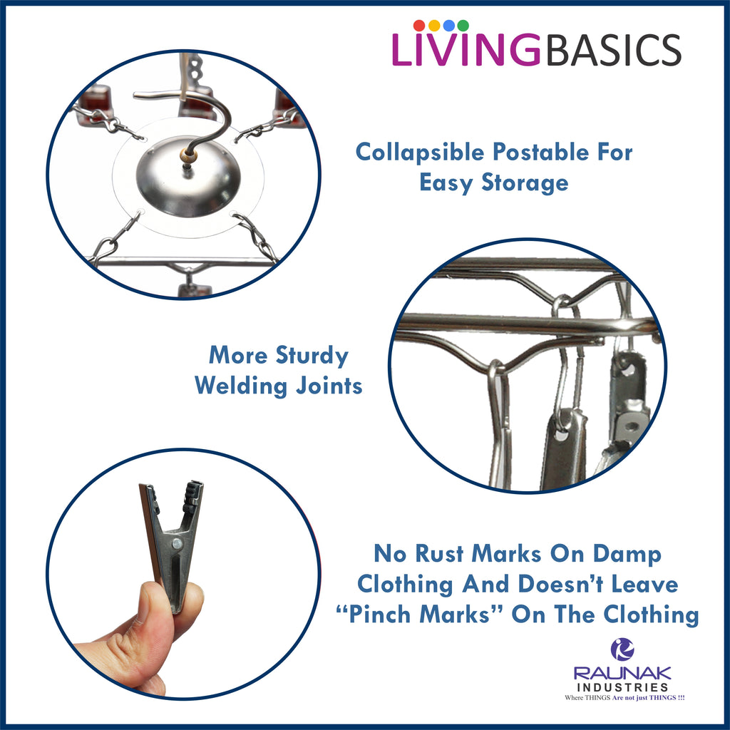 LivingBasics Heavy Duty Rust Free Cloth Peg/Clothes Clip/Cloth Drying Pins/Pegs for Hanger/Rods/Drying Clothes- Round