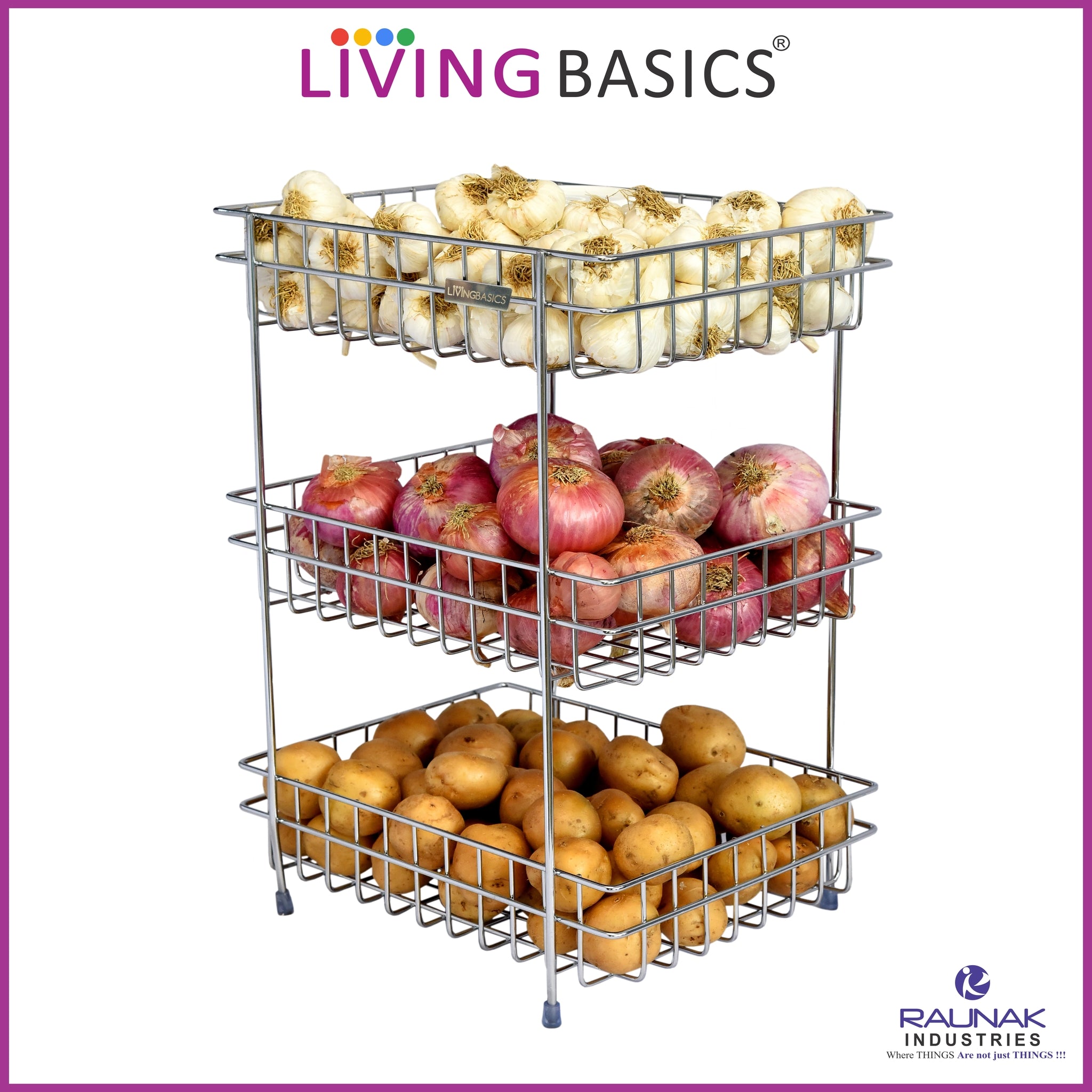 Multi Functional Household Storage 3 Tier Wire Basket Stand, Mini Countertop Organizer