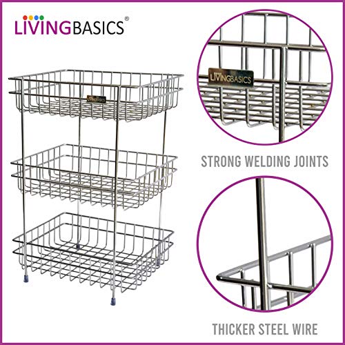 Multi Functional Household Storage 3 Tier Wire Basket Stand, Mini Countertop Organizer