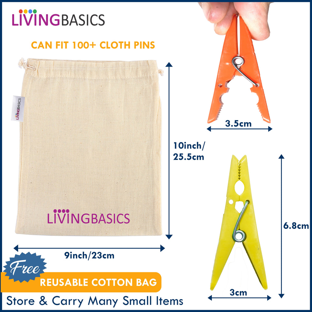 LivingBasics® Heavy Duty Rust Free Cloth Peg/Clothes Clip/Cloth Drying Pins/Pegs for Hanger/Rods/Ropes/Drying Clothes (24 Cloth Clip for Cloth Drying Stand) Plastic (24 Cloth Clips for Rope (M012))