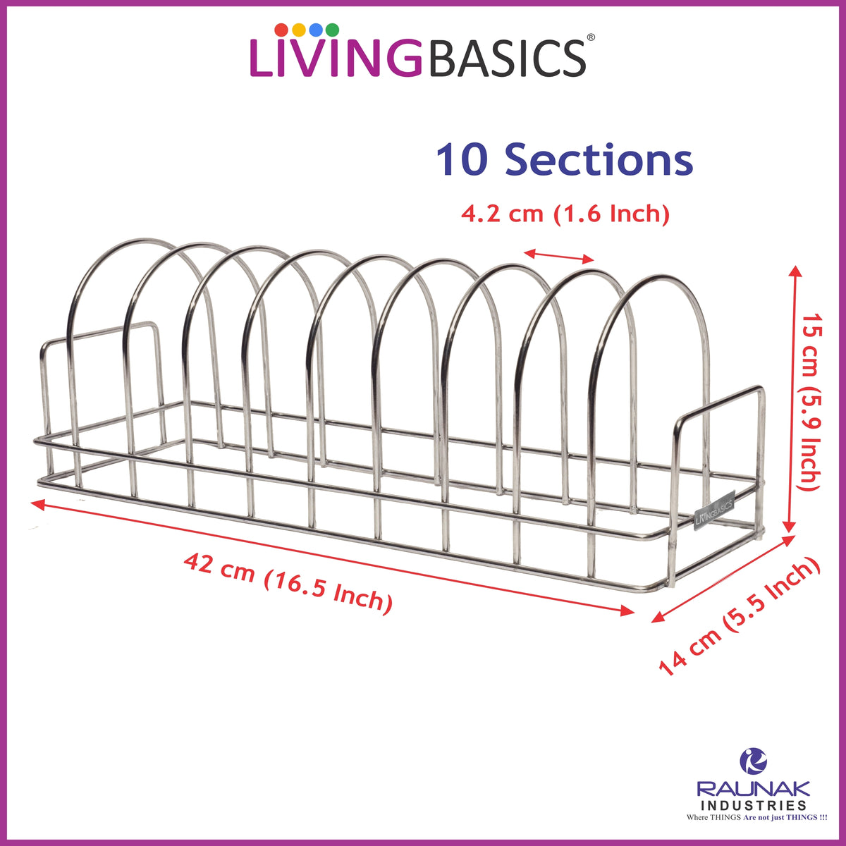 Anti Rust Stainless Steel 10 Sections Round Shape Dish Stand, Plate Rack, Lid Organizer Rack