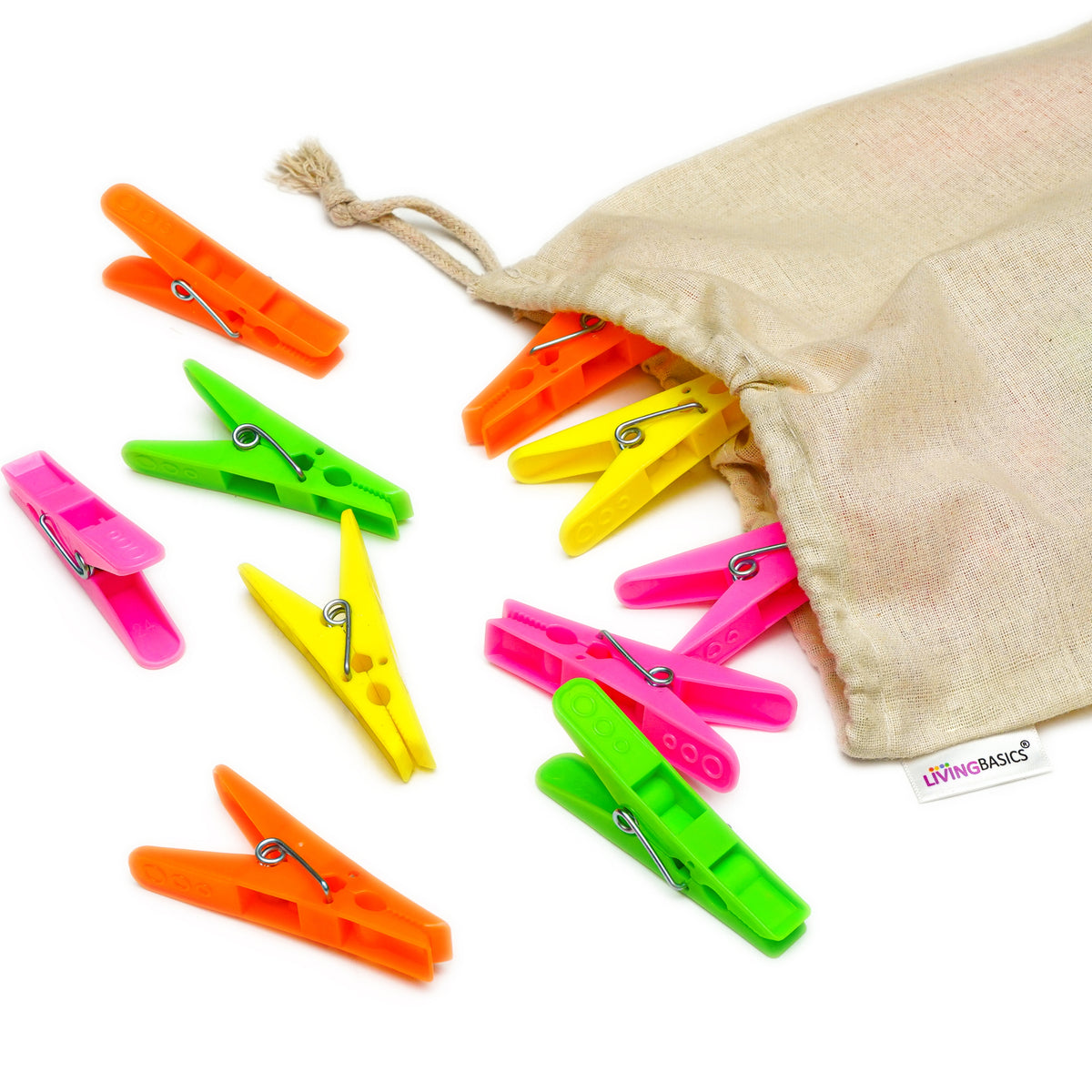LivingBasics® Heavy Duty Rust Free Cloth Peg/Clothes Clip/Cloth Drying Pins/Pegs for Hanger/Rods/Ropes/Drying Clothes (24 Cloth Clip for Cloth Drying Stand) Plastic (24 Cloth Clips for Rope (M012))