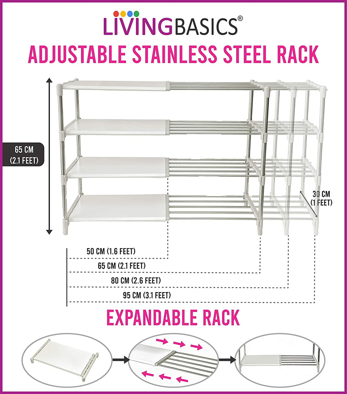 4 Layer Snow White Stainless Steel Adjustable Multipurpose Stand for Storage
