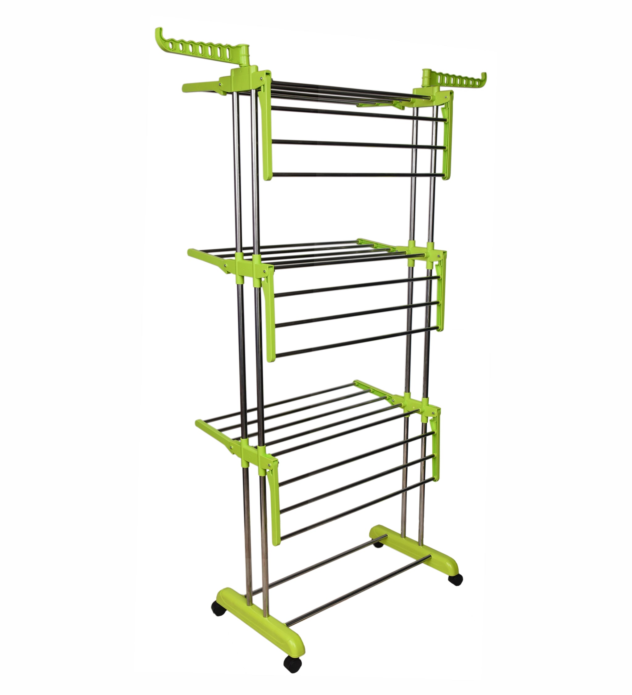 Products LivingBasics Stainless Steel Double Pole Foldable Clothes Drying Stand/Cloth Dryer Stands/Laundry Dry Rack with Wheels for Indoor/Outdoor/Balcony (Lime Green ) (ABS Plastic)