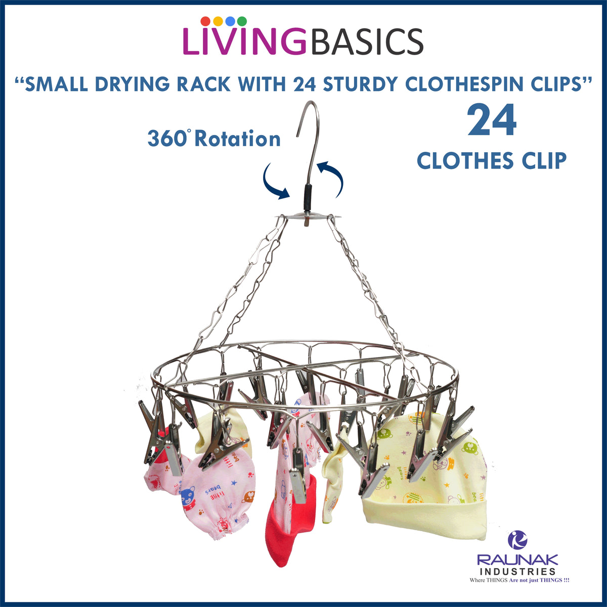 LivingBasics Heavy Duty Rust Free Cloth Peg/Clothes Clip/Cloth Drying Pins/Pegs for Hanger/Rods/Drying Clothes- Round