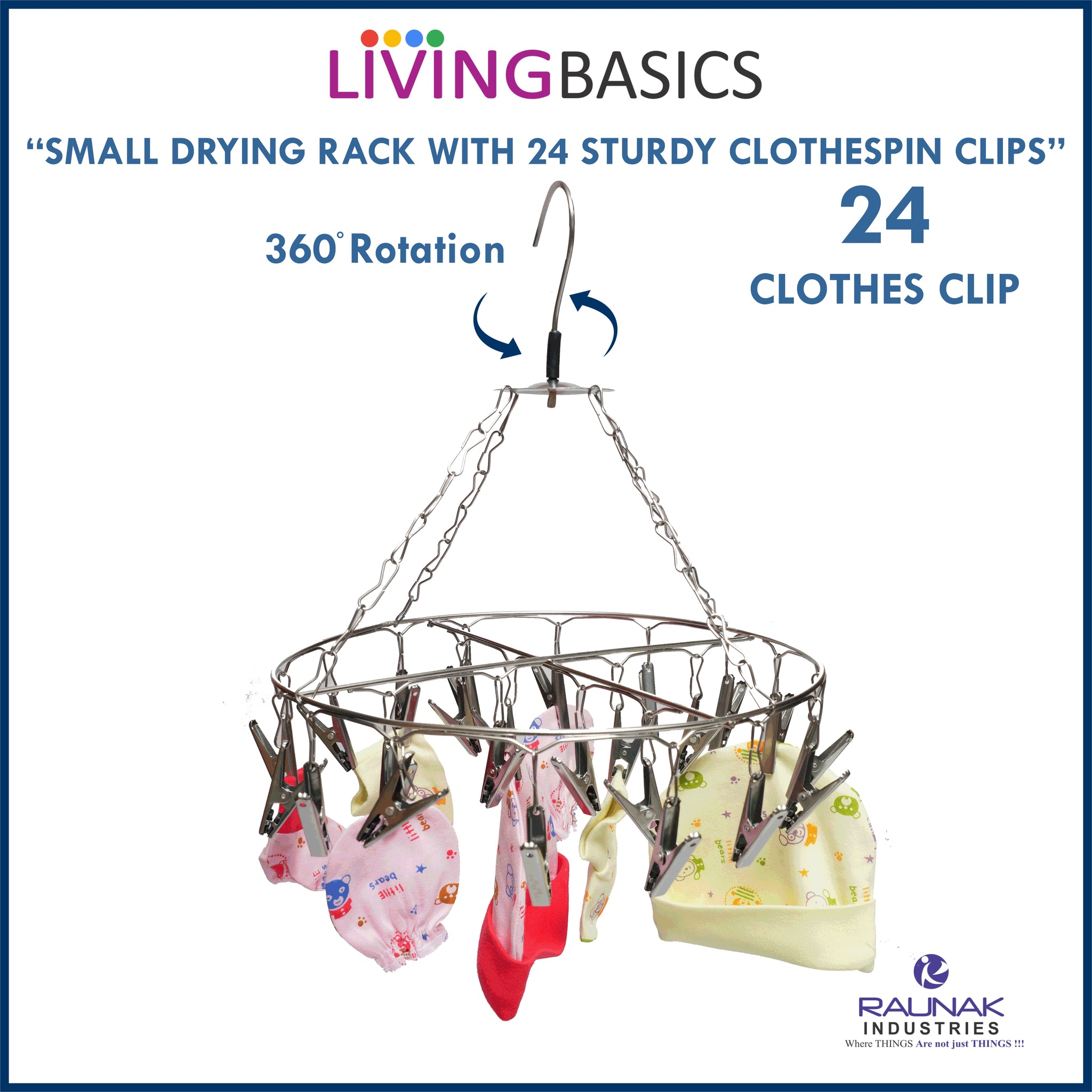 LivingBasics Heavy Duty Rust Free Cloth Peg/Clothes Clip/Cloth Drying Pins/Pegs for Hanger/Rods/Drying Clothes- Round