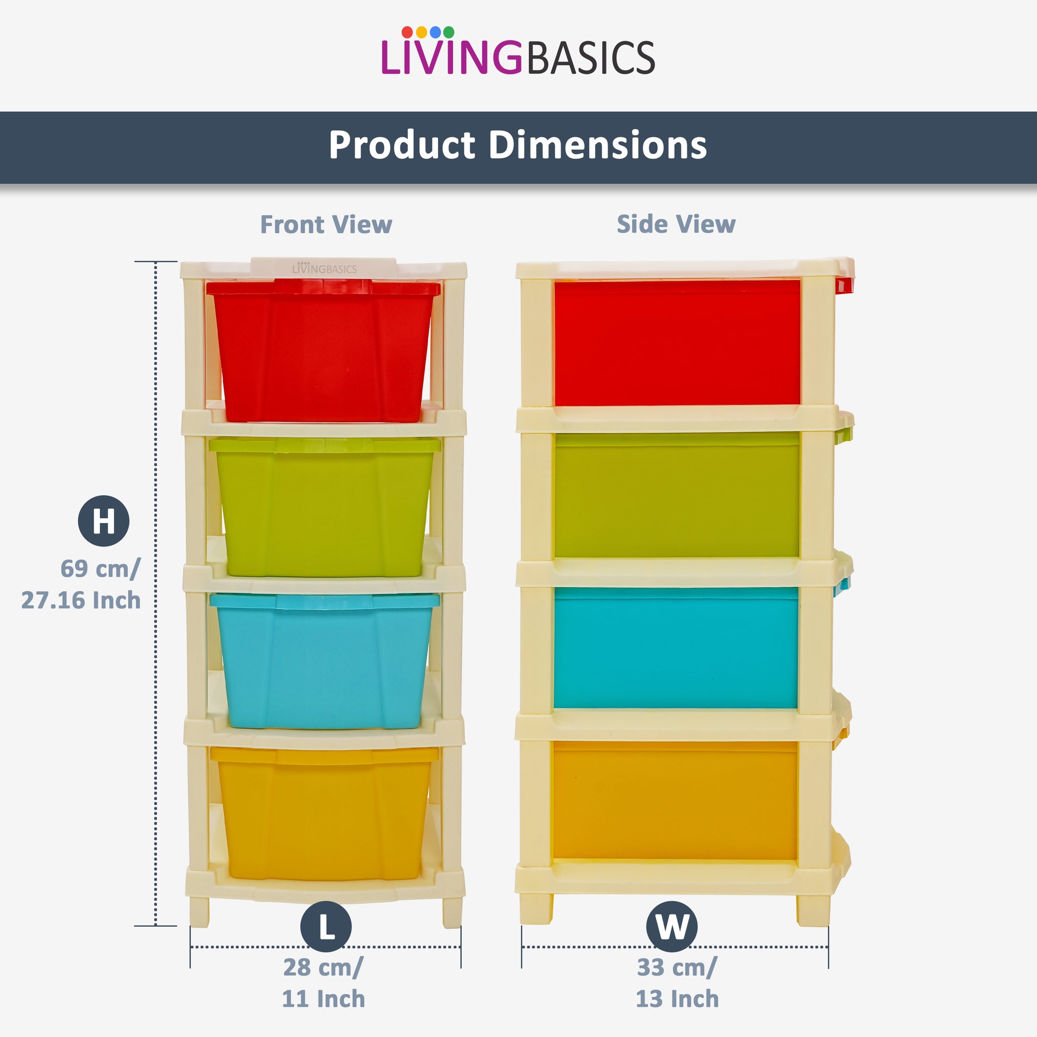 LivingBasics Free-Standing Multipurpose Plastic Storage Drawers  Organizer/Shelves/Rack, Sturdy Units for Home, Kids Room, Office, Kitchen,  Bathroom