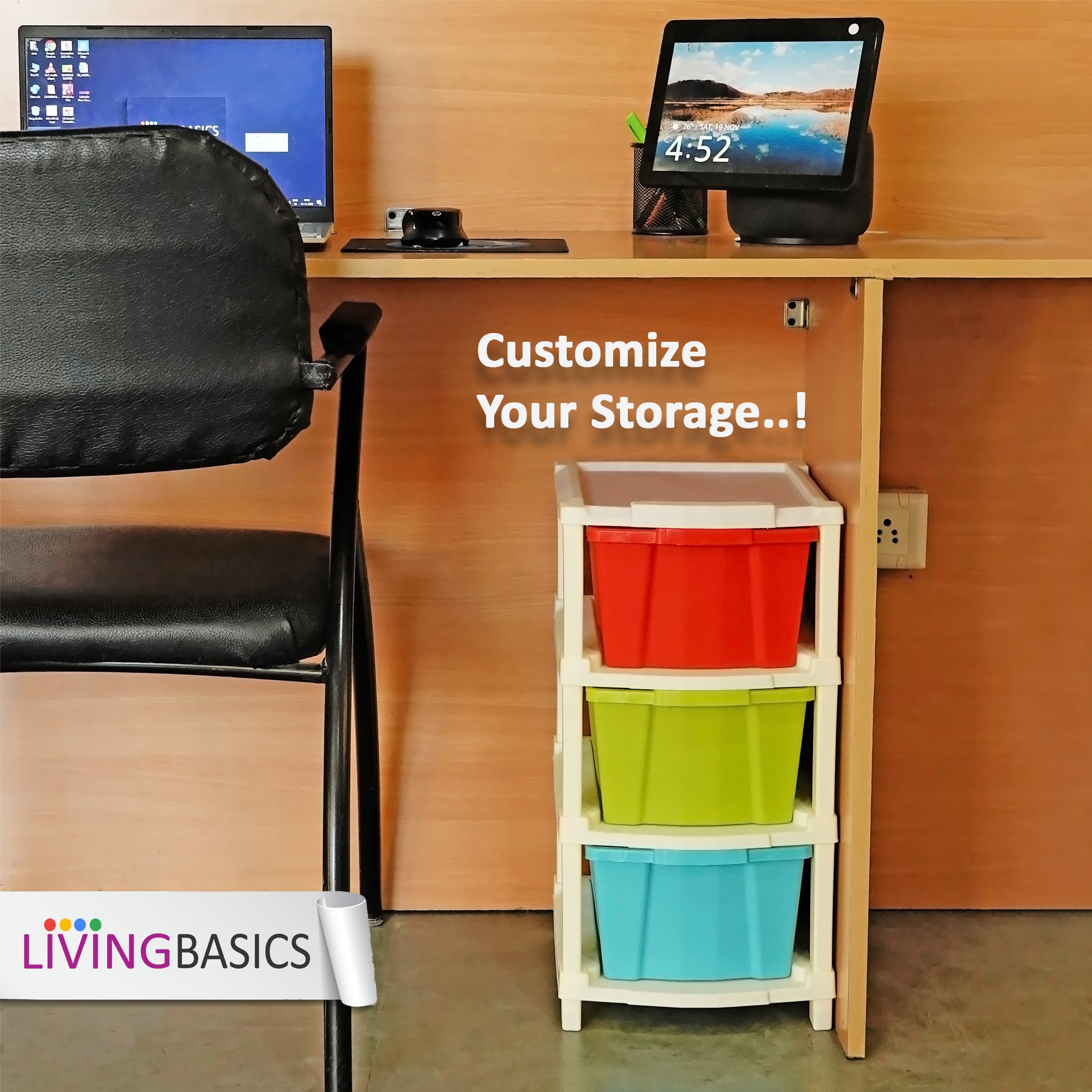 LivingBasics Free-Standing Multipurpose Plastic Storage Drawers