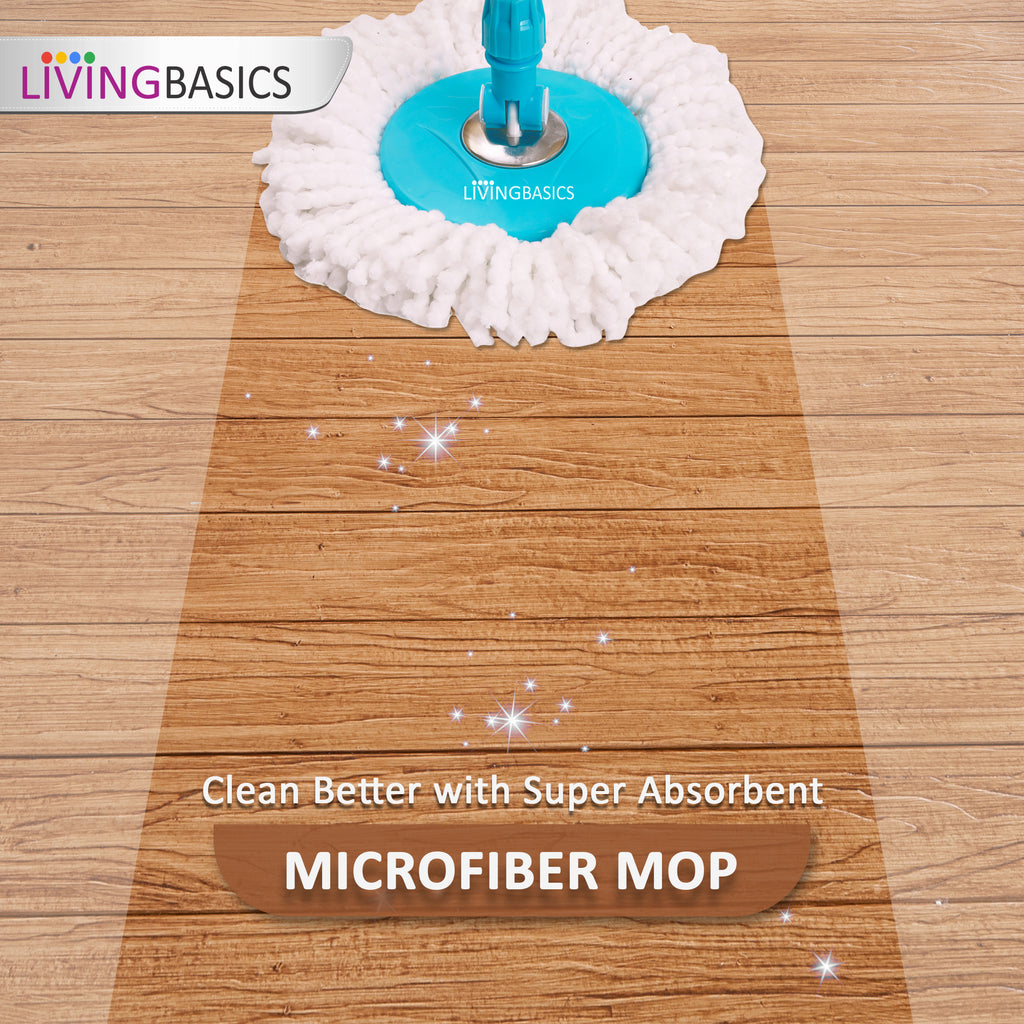 LivingBasics Mop Stick for Floor Cleaning with Microfiber Refill 360 Rotating Telescopic Rod/Handle/Pole Disc for Easy Wring Rinse Clean Spin Mop Accessories for Home, Office and Commercial Use