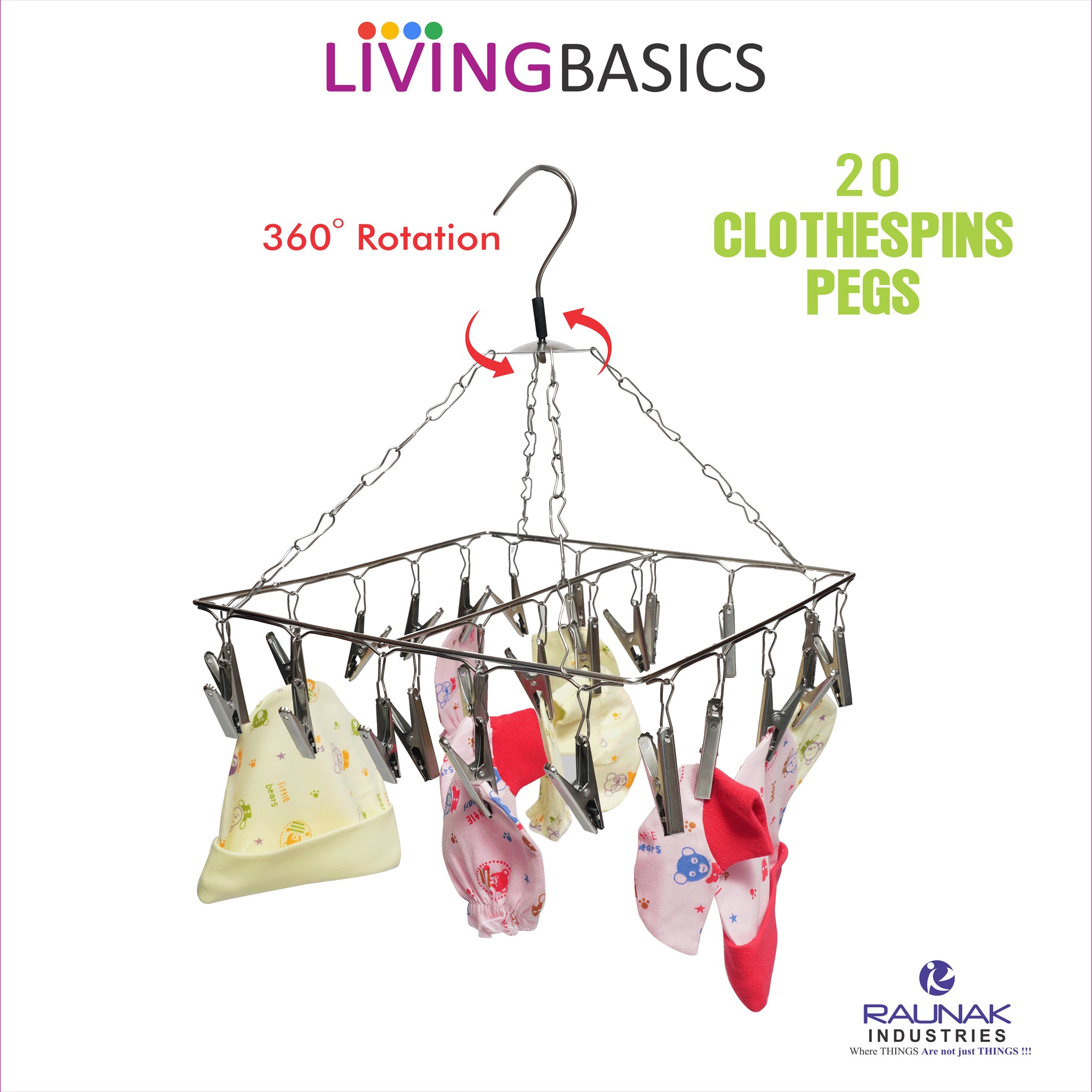 LivingBasics Heavy Duty Rust Free Cloth Peg/Clothes Clip/Cloth Drying Pins/Pegs for Hanger/Rods/Drying Clothes- Square